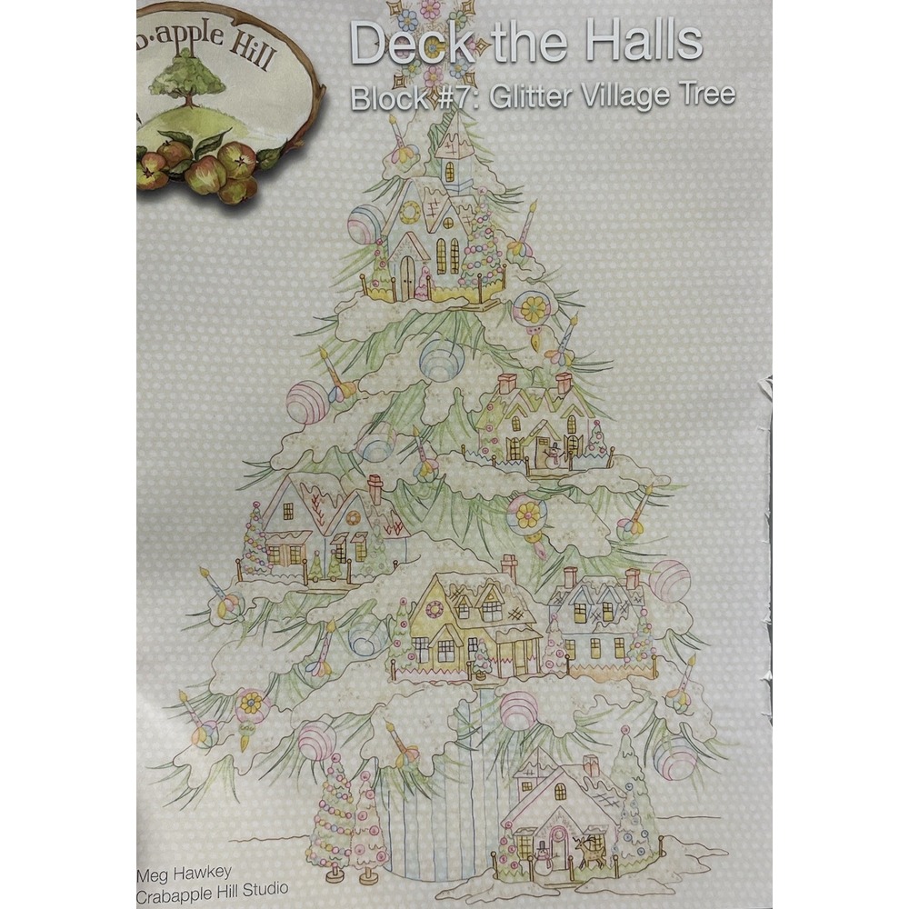 Crabapple Hill Meg Hawkey #2542 Glitter Village Tree Deck The Halls Block #7